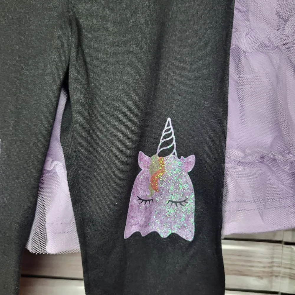 New Toddler 2T Halloween Outfit Long Sleeve Black Dress Shirt Unicorn Top Bottom